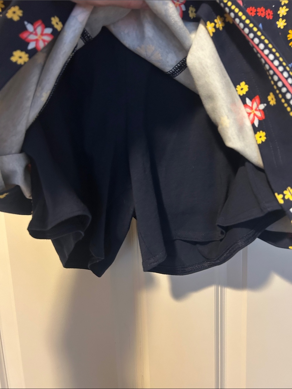 Floral Pattern Navy A-Line Skirt - Navy with Pink, Yellow & Blue - Picture 2 of 5